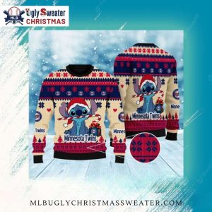 Minnesota Twins Stitch Candy Cane Ugly Christmas Sweater