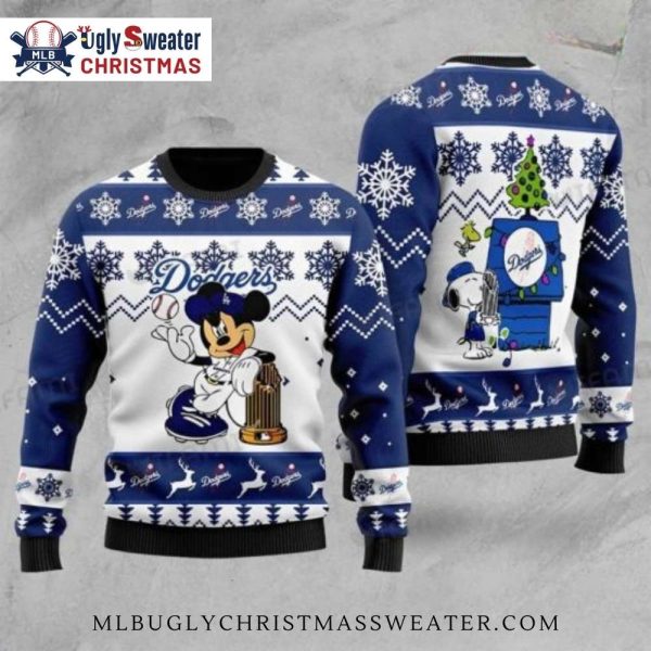 Minnie Mouse Dodgers Ugly Christmas Sweater With Trophy Design