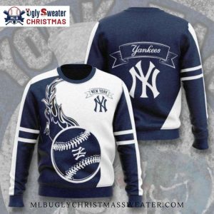 NY Yankees Ugly Christmas Sweater With Baseball Flame Graphic