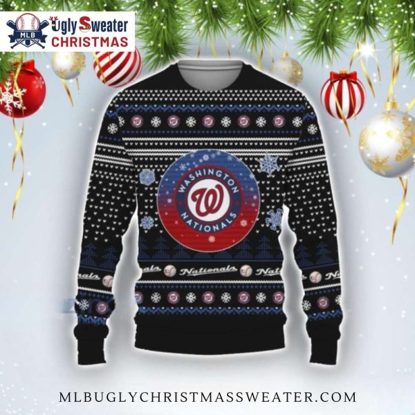 Nationals Black And Blue Snowflake Ugly Christmas Sweater