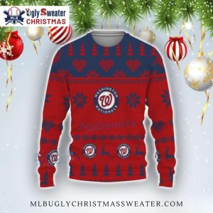 Nationals Reindeer Pattern Christmas Sweater – Classic Red And Blue