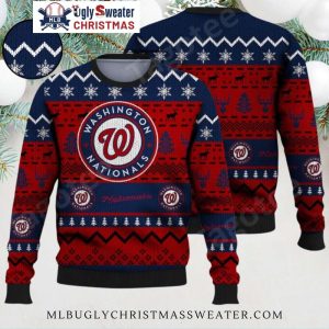 Nationals Snowflake And Reindeer Pattern Christmas Sweater