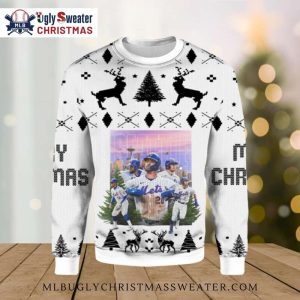 New York Mets Baseball Team Ugly Christmas Sweater – White Reindeer Style