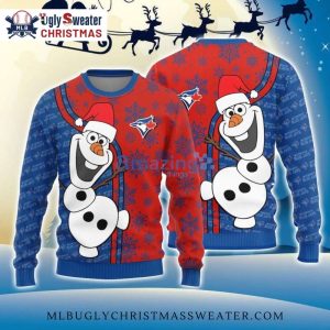 Olaf Snowman Toronto Blue Jays Red And Blue Christmas Ugly Sweater