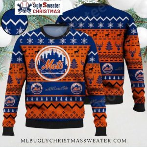 Orange And Blue Snowflake Pattern Mets Ugly Christmas Sweater