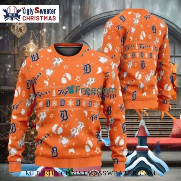 Orange Detroit Tigers Festive Pattern Holiday Ugly Sweater