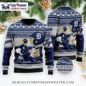 Peanuts Detroit Tigers Holiday Walking Ugly Christmas Sweater