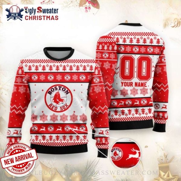 Personalized  Boston Red Sox Ugly Sweater With Sox Logo And Holiday Theme