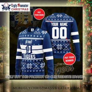 Personalized Detroit Tigers Snowflake-Themed Christmas Ugly Sweater