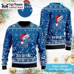 Personalized Dodgers Santa Hat Ugly Christmas Sweater