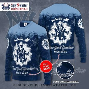 Personalized New York Yankees Snowy Santa Scene Ugly Christmas Sweater