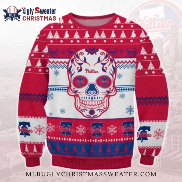 Philadelphia Phillies Skull Design Red And White Ugly Sweater