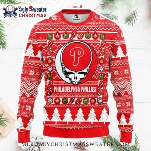 Philadelphia Phillies Skull Head Red Ugly Christmas Sweater