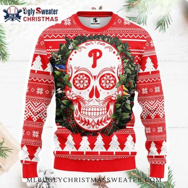 Philadelphia Phillies Sugar Skull Ugly Christmas Sweater