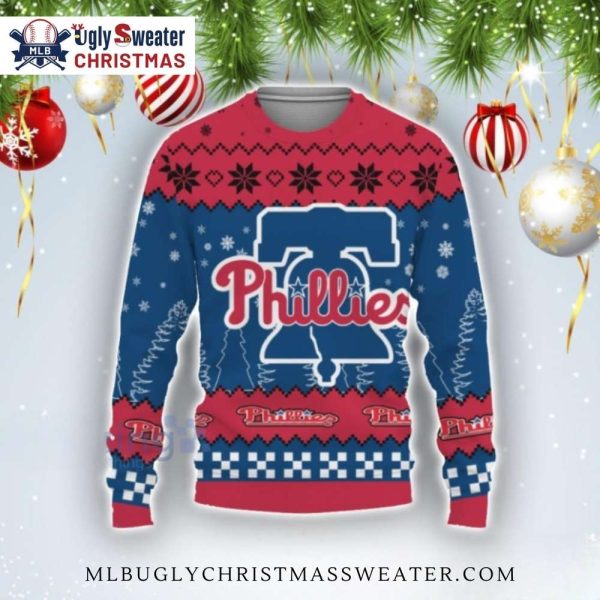 Phillies Liberty Bell Snowflake Red And Blue Ugly Sweater