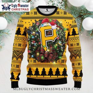 Pittsburgh Pirates Wreath Lights Ugly Christmas Sweater