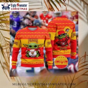 Red And Yellow Baby Yoda Pirates Christmas Sweater – Festive Edition