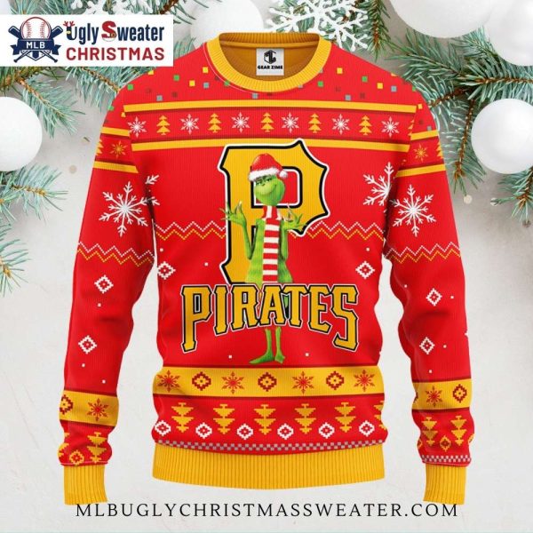 Red Grinch Pittsburgh Pirates Logo Ugly Christmas Sweater