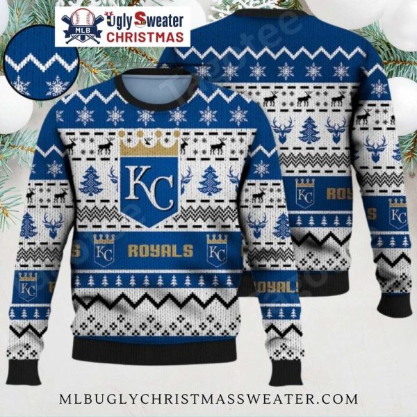 Reindeer And Snowflake KC Royals Winter Ugly Sweater