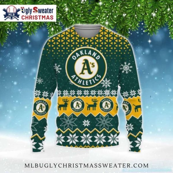 Reindeer And Snowflakes Oakland Athletics Ugly Christmas Sweater