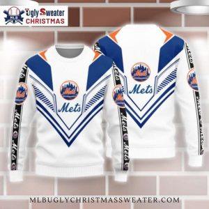 Retro Mets Chevron Style White Christmas Sweater – NY Mets