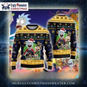 Rick And Morty Milwaukee Brewers Ugly Christmas Sweater Festive Edition