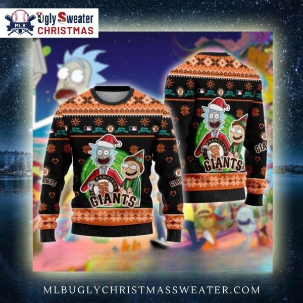 Rick And Morty SF Giants Ugly Christmas Sweater With Santa Hats