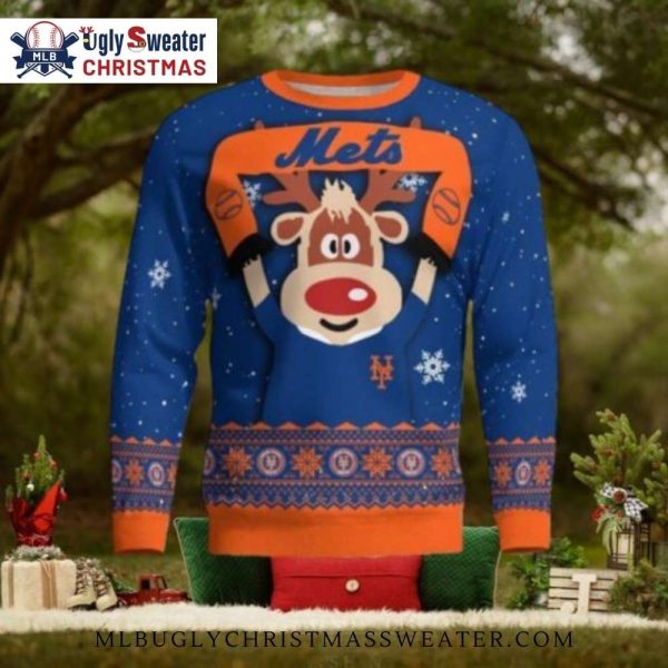 Rudolph New York Mets Ugly Christmas Sweater – Reindeer Fun