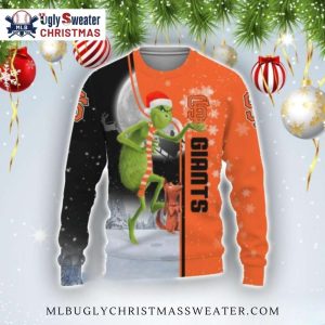 SF Giants Grinch And Dog Split Design Ugly Xmas Sweater