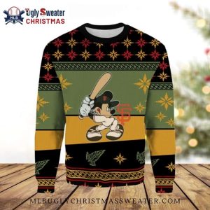 SF Giants Mickey Mouse Baseball Bat Ugly Christmas Sweater