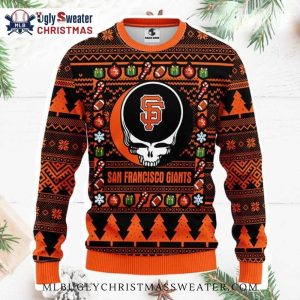 SF Giants Skull Ugly Christmas Sweater With Holiday Ornaments