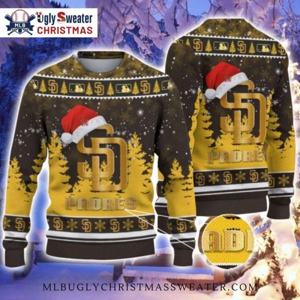 San Diego Padres Christmas Sweater With Santa Hat And Pine Tree