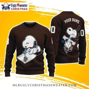 San Diego Padres Customizable Sweater Snoopy On Brown Design