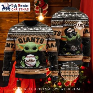 San Francisco Giants Baby Yoda Holding Baseball Xmas Sweater