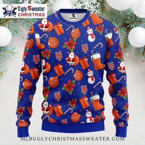 Santa And Snowmen Pattern New York Mets Christmas Sweater