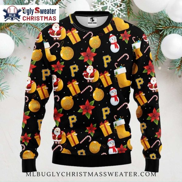 Santa And Snowmen Pittsburgh Pirates Ugly Christmas Sweater