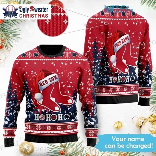 Santa Hat Ho Ho Ho Boston Red Sox Sweater With Custom Name