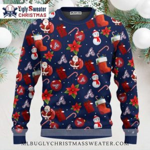 Santa, Snowman And Gifts Atlanta Braves Ugly Sweater