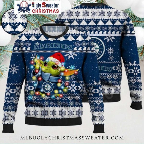 Seattle Mariners Baby Yoda Christmas Lights Ugly Christmas Sweater