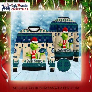 Seattle Mariners Grinch Beige And Green Holiday Ugly Sweater