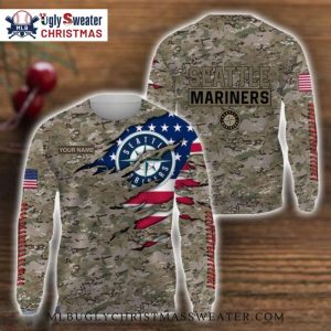 Seattle Mariners Military Camo American Flag Ugly Sweater