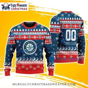 Seattle Mariners Red Snowflake Personalized Ugly Christmas Sweater