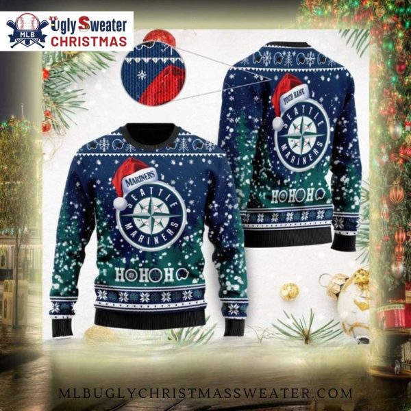 Seattle Mariners Santa Hat Ho Ho Ho Personalized Ugly Sweater