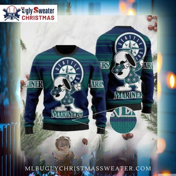 Seattle Mariners Snoopy Christmas Lights Ugly Sweater