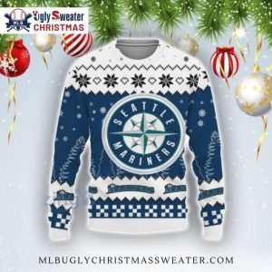 Seattle Mariners Snowflakes Logo Pattern Ugly Christmas Sweater