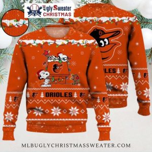 Snoopy’s Festive Baltimore Orioles Christmas Ugly Sweater