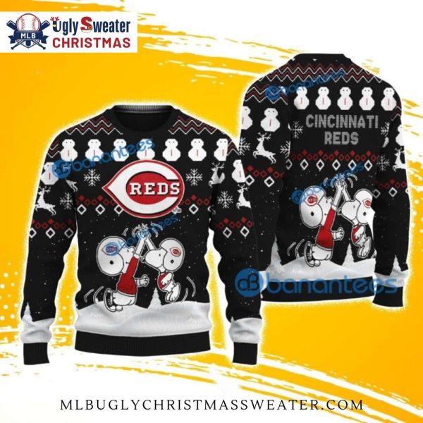 Snoopy Cheers With Reds Logo Ugly Christmas Sweater