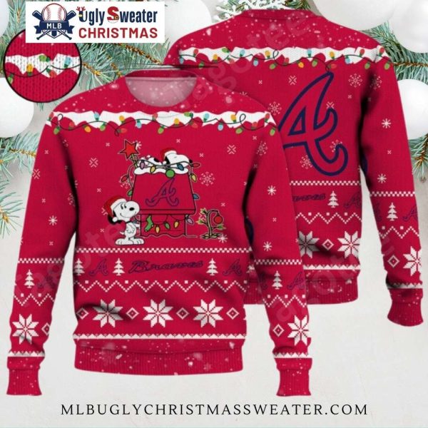 Snoopy Decorating Atlanta Braves House Christmas Sweater