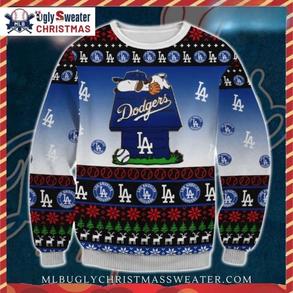 Snoopy On Doghouse Dodgers Ugly Christmas Sweater