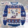 Snowflake And Reindeer Mets Logo Blue Ugly Christmas Sweater